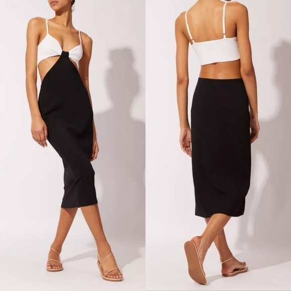 New Solid & Striped Melinda Cut Out Blackout/Marshmallow Barbie Style Midi Dress - Picture 1 of 14